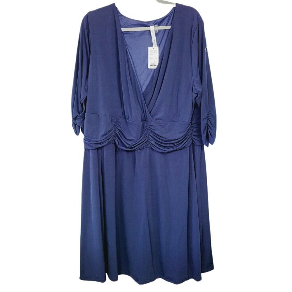 New York Collection Dress Navy Blue Knee Length Semi Formal Drapey 3X Petite